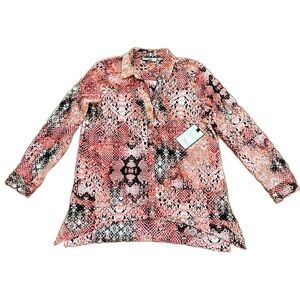 NWT Vintage Dana Buchman Pink Faux Snakeskin Buttons Down Blouse V Neck Size S